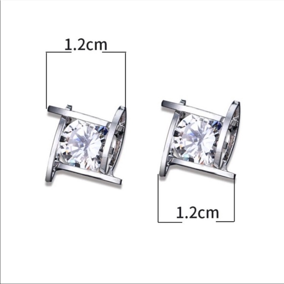 3D Silver Cage Diamond Stud Earrings - Picture 5 of 7